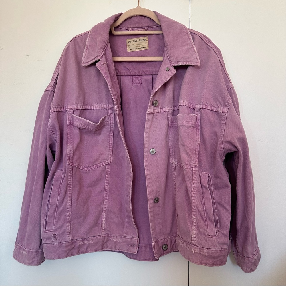 LIKE NEW Womens Free People We The Free Opal Swing Denim Jacket purple lavender